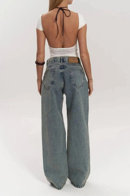 Y2K Mesh See Through Relaxed Straight Jeans