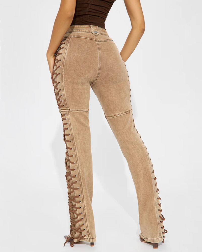 High-Waisted Tie-Strap Jeans