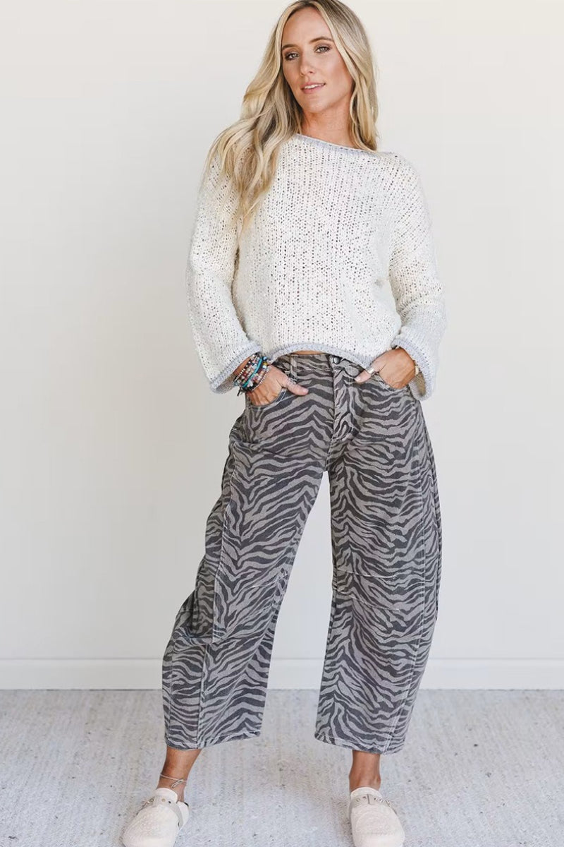 Zebra Print High Waist Cropped Jeans