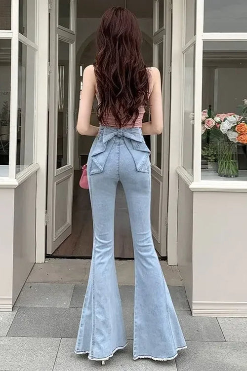 High Waist Butterfly Knot Flare Jeans