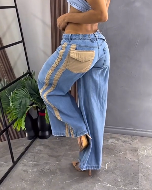 Paneled Wide-Leg Jeans (Pre-Sale)