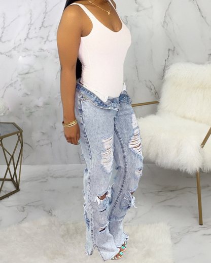 Ripped Straight Jeans