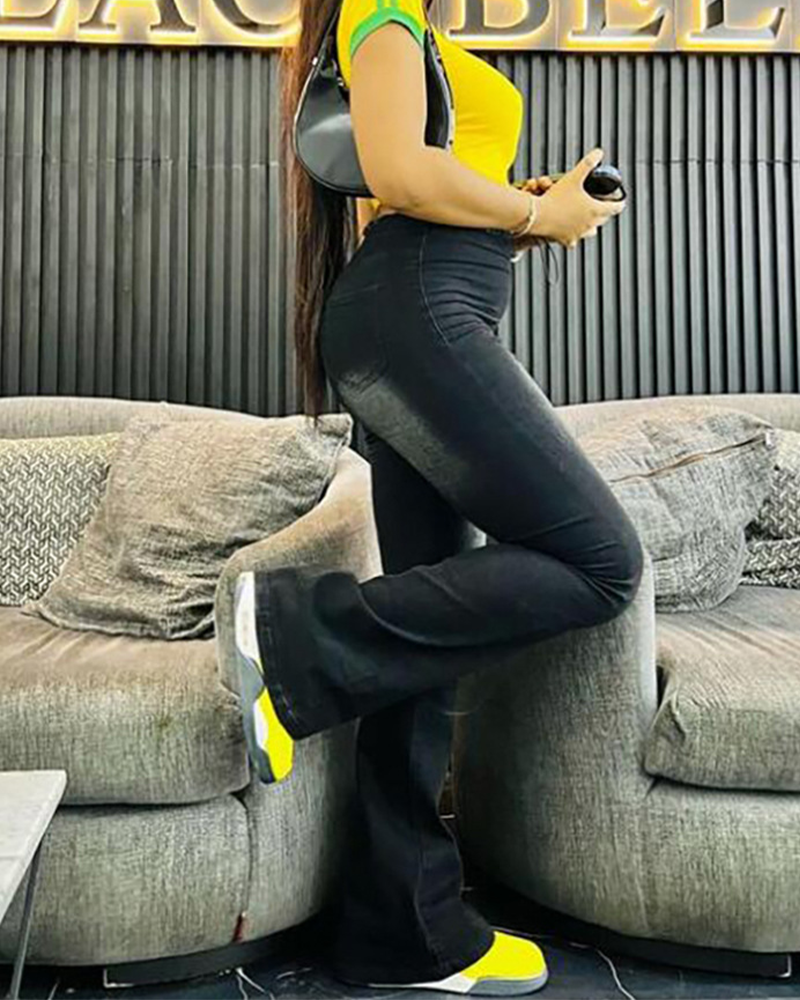 High-Waisted Stretch-Denim Slacks
