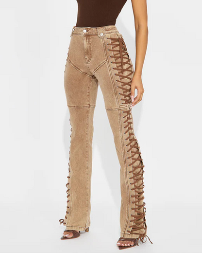 High-Waisted Tie-Strap Jeans