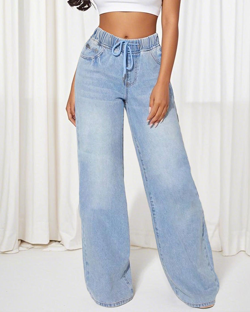 Lace-Up High-Waist Jeans