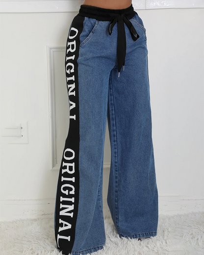 Lettering Colorblock Jeans
