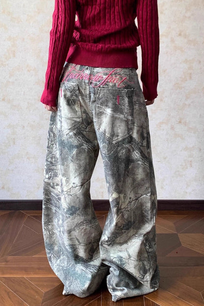 Loose Hip Hop Washed Tree Camo Jeans
