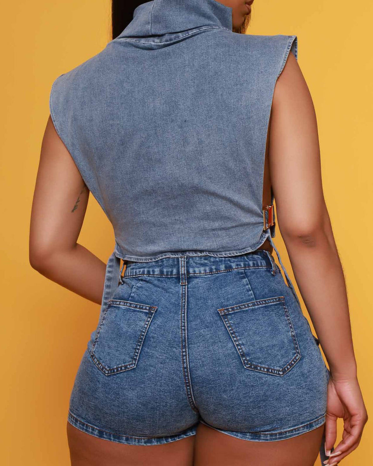 Stretch-Zip Multi-Pocket Denim Shorts