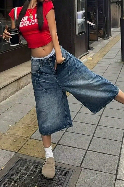 Vintage High Waist Fluid Wide Cropped Jeans