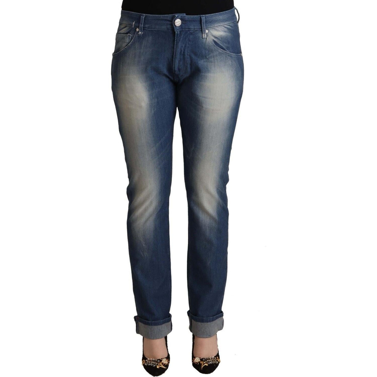 Acht Blue Washed Mid Waist Folded Hem Skinny Jeans