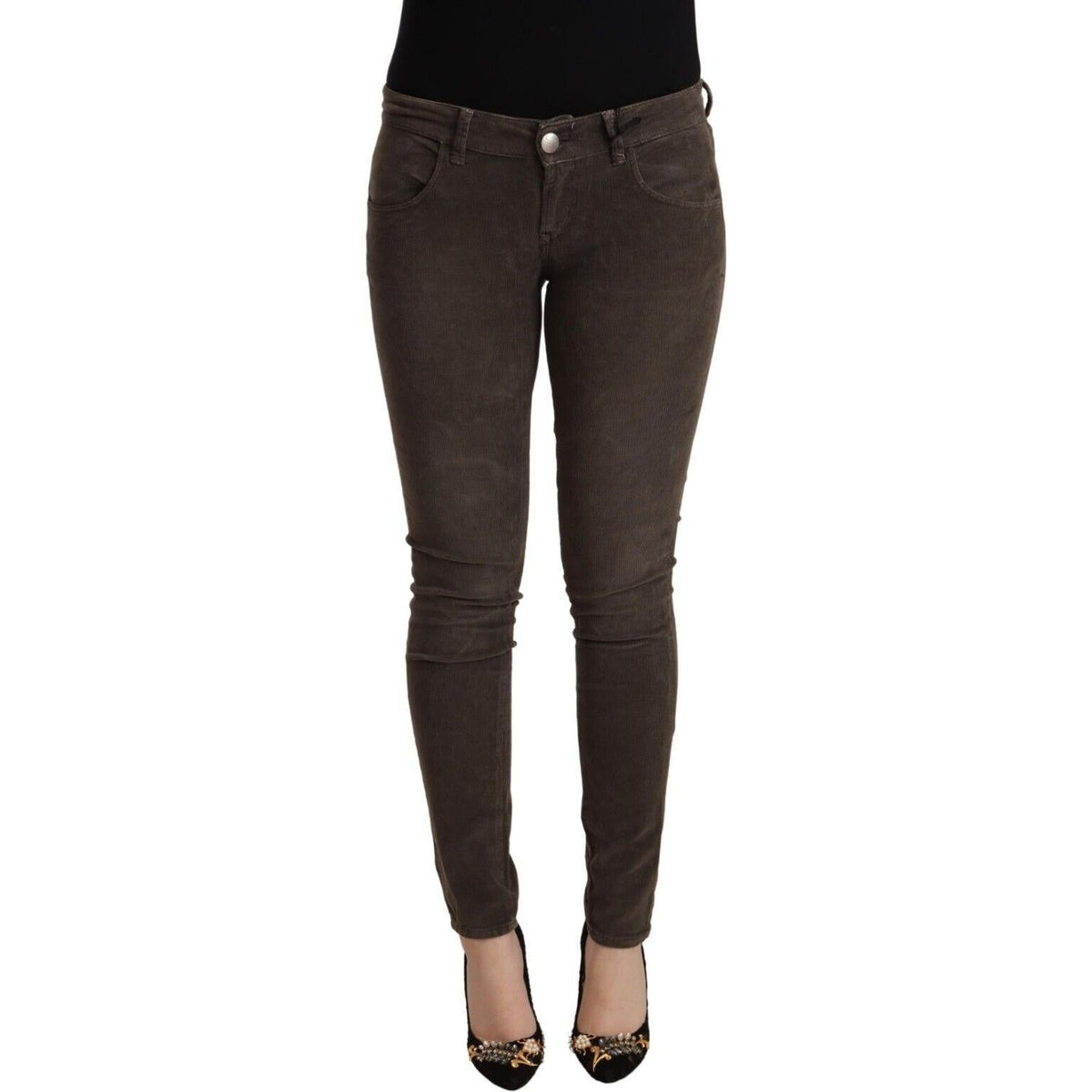 Acht Brown Cotton Slim Fit Denim Low Waist Jeans