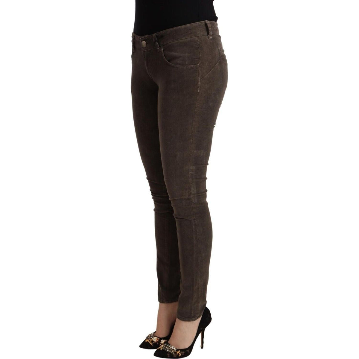 Acht Brown Cotton Slim Fit Denim Low Waist Jeans