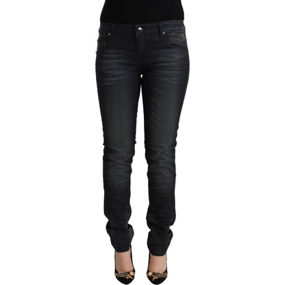 Acht Black Washed Cotton Low Waist Slim Fit Denim Jeans