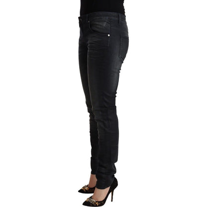 Acht Black Washed Cotton Low Waist Slim Fit Denim Jeans