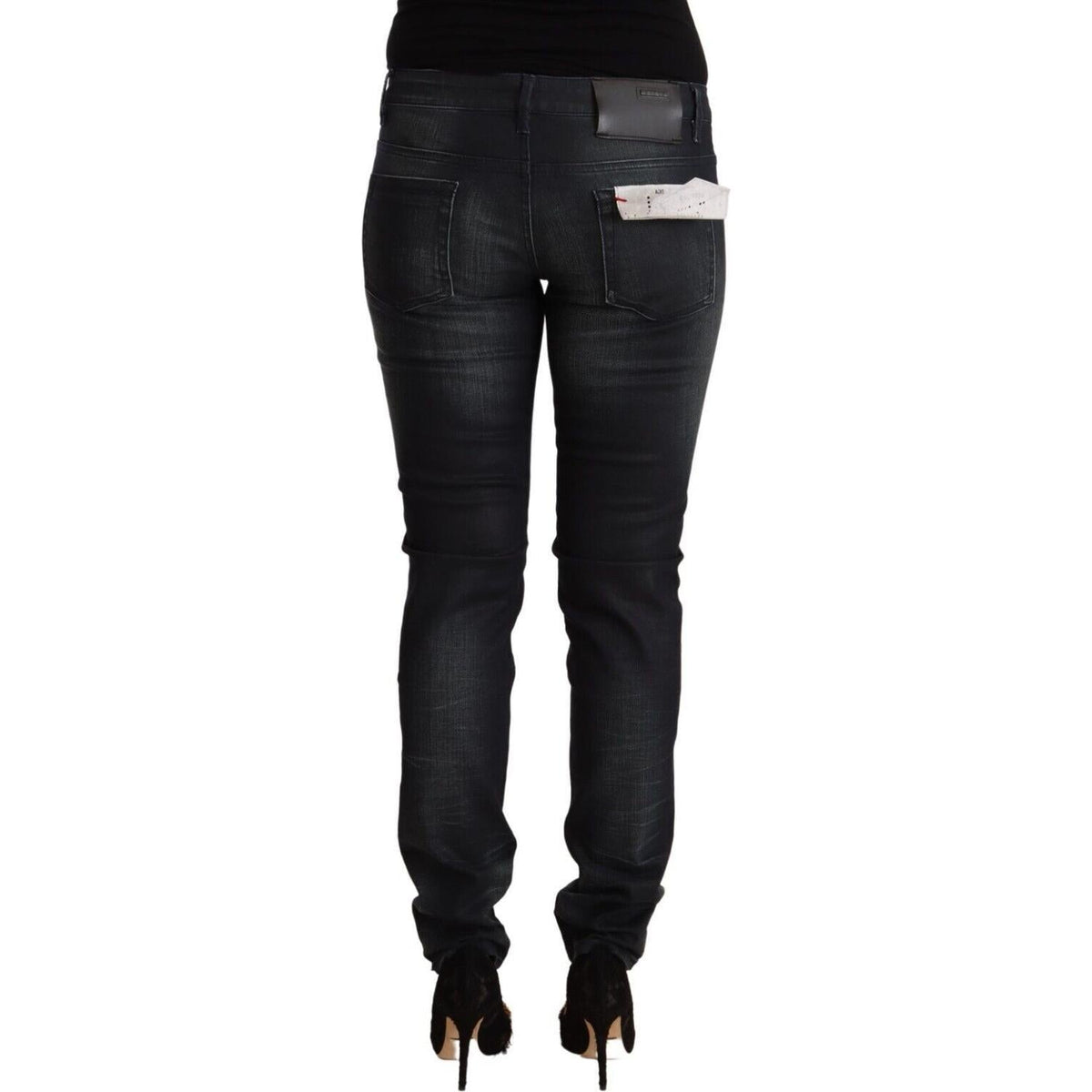 Acht Black Washed Cotton Low Waist Slim Fit Denim Jeans