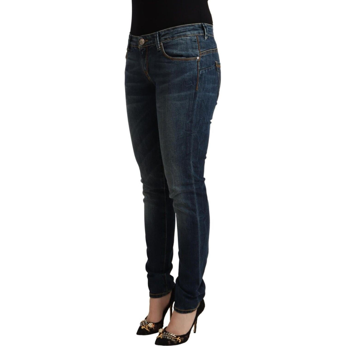 Acht Blue Washed Cotton Low Waist Slim Fit Denim Jeans