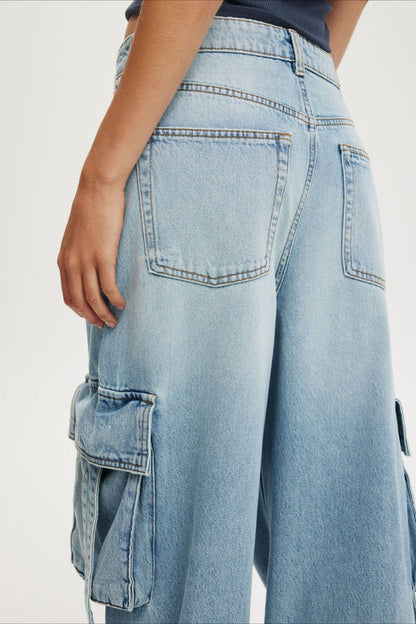 Vintage Washed Loose Wide Leg Cargo Jeans