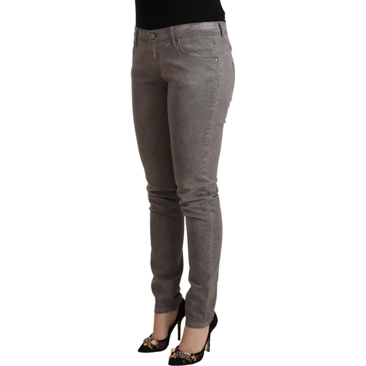 Acht Gray Cotton Low Waist Skinny Push Up Denim Jeans