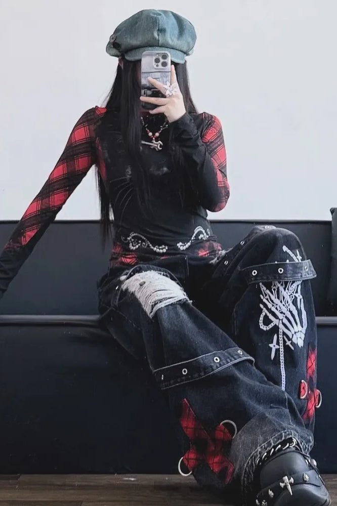Dark Tone Flared Wide Leg Jeans