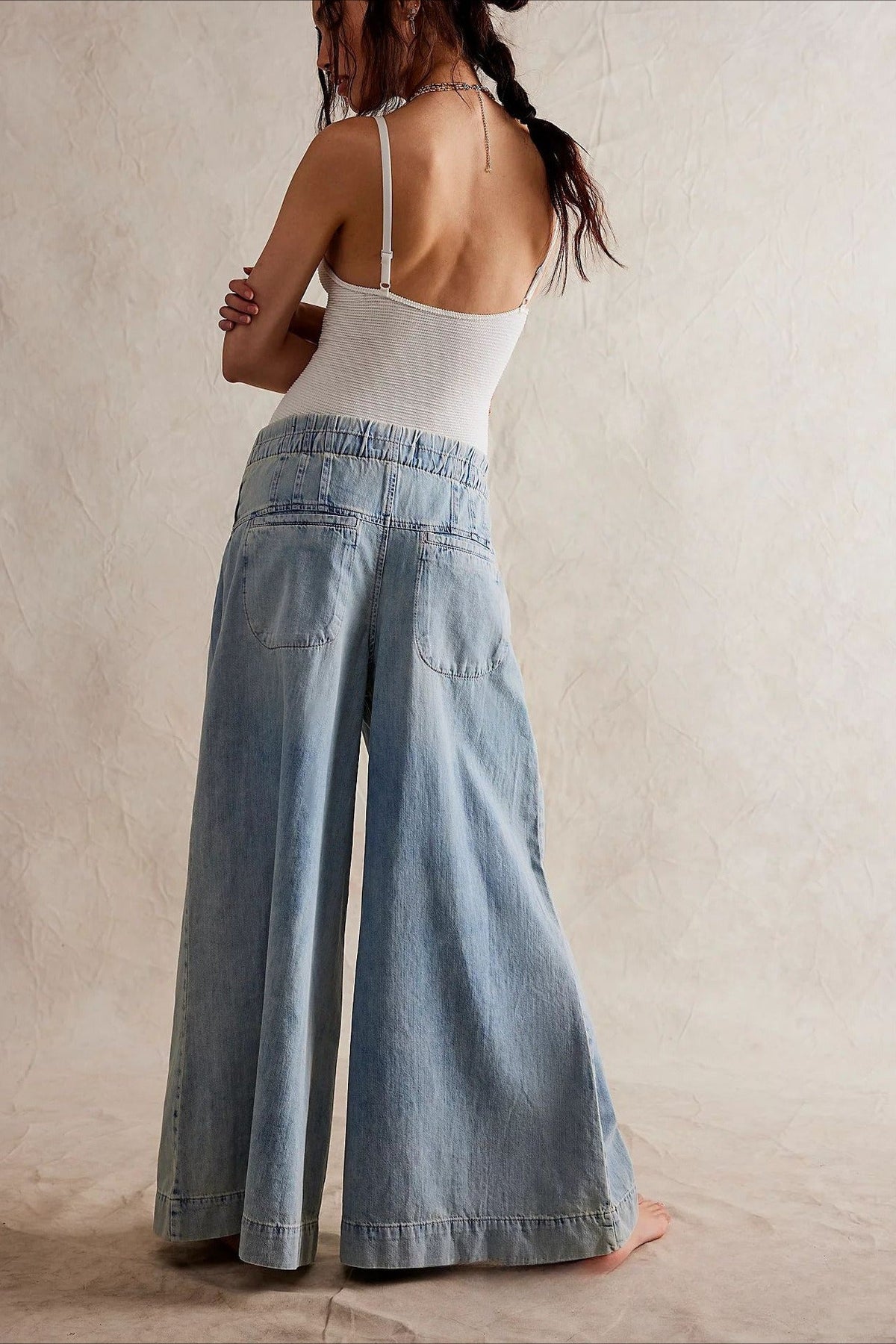 Ruched Mid Rise Tie Front Jeans