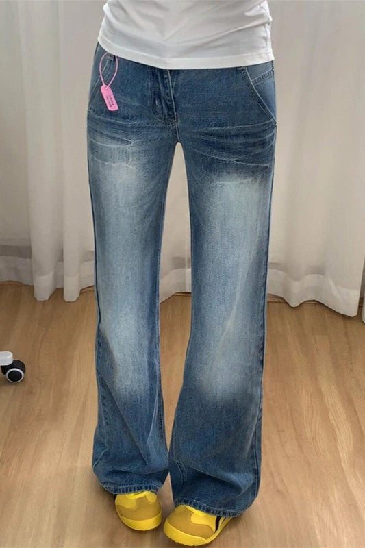 Vintage High Waist Micro Flare Straight Slim Plus Size Jeans