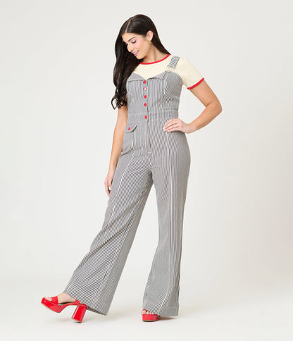 Smak Parlour Navy Railroad Stripes Wide Leg Dungarees