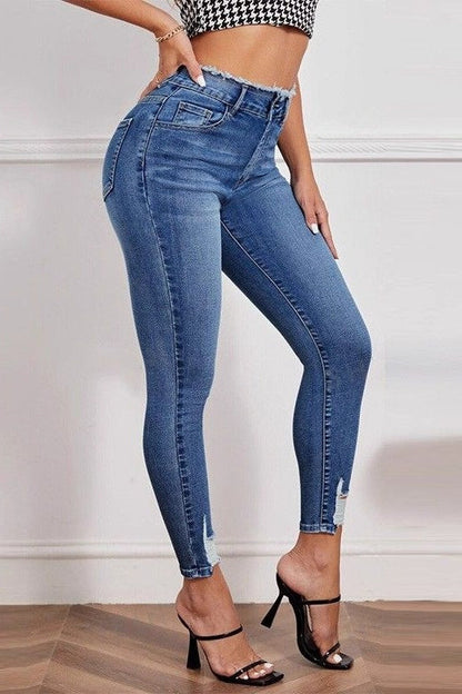 High Waist Butt Lifting Distressed Stretch Skinny Jeans