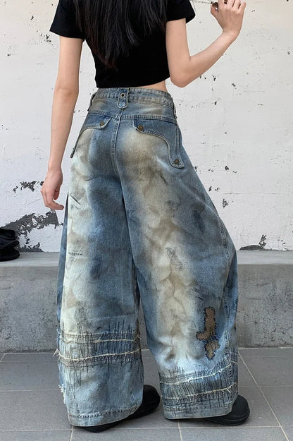 Punk Streetwear Wide Leg Denim Jeans