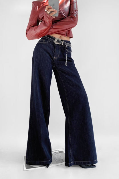 Raw Denim High Waist Loose Straight Floor Jeans