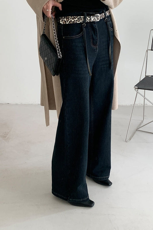Solid Pendant Thick High Waist Straight Jeans