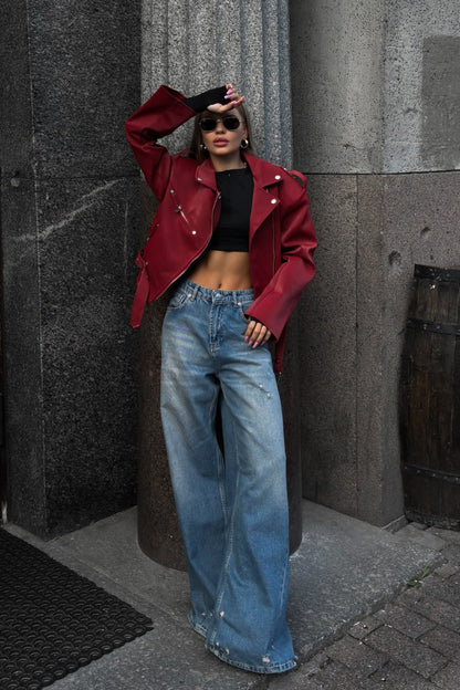 Washed Low Waist Straight Leg Jeans