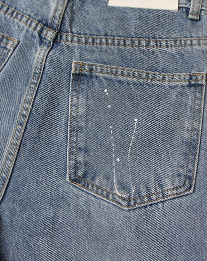 High-Rise Contrast Turn-up Straight-Leg Hybrid Jeans