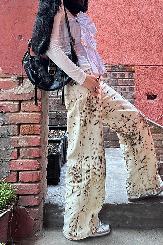 Retro Leopard Straight Baggy Jeans