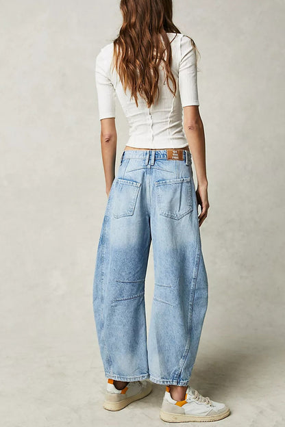 Mid Rise Washed Relaxed Wide Leg Jeans