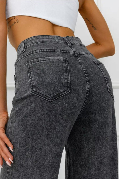Grey Vintage High Waist Straight Jeans
