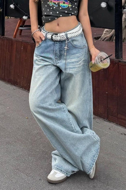 Light Blue High Waist Washed Wide Leg Jeans