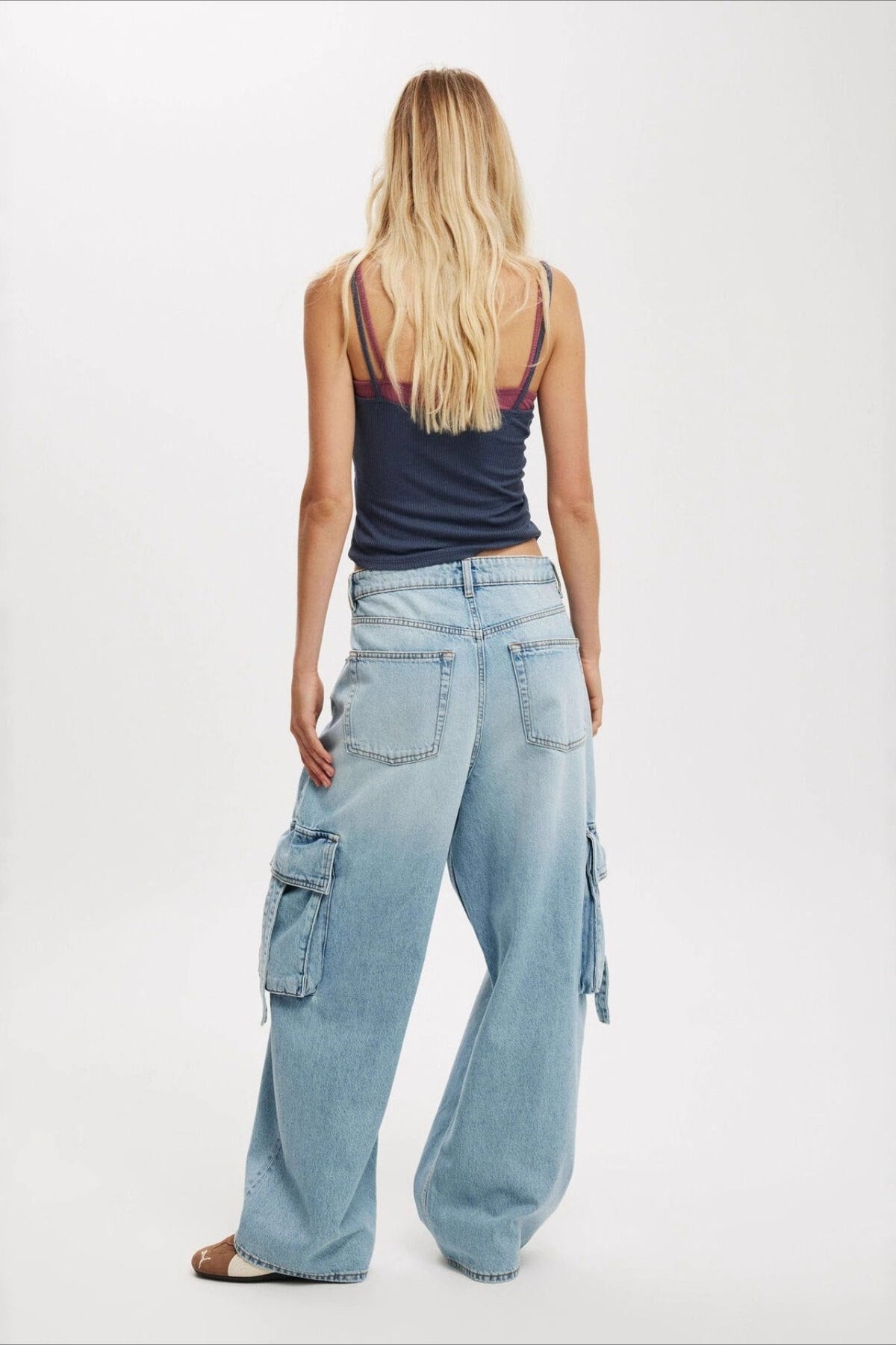 Washed Distressed Loose Wide Leg Cargo Jeans