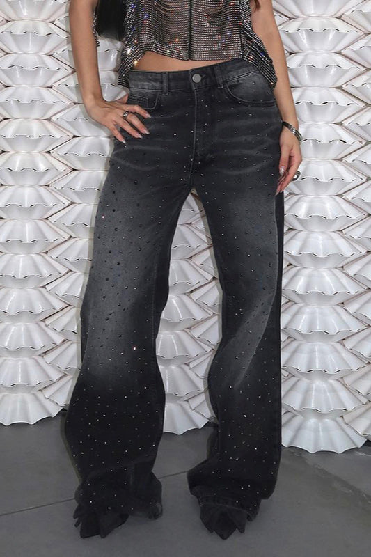 Washed Gradient Rhinestone Jeans