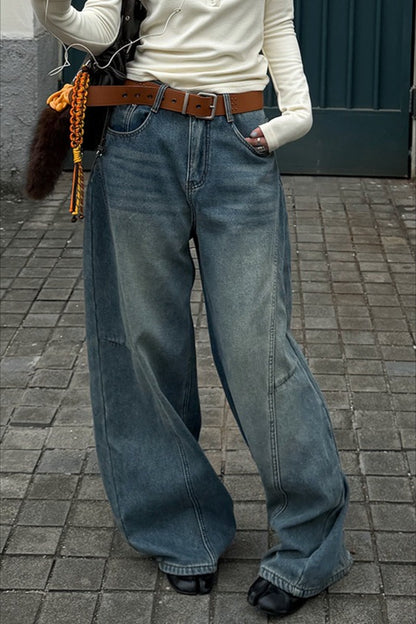 Vintage Blue Washed Whisker Fleece Lined Bootcut Jeans