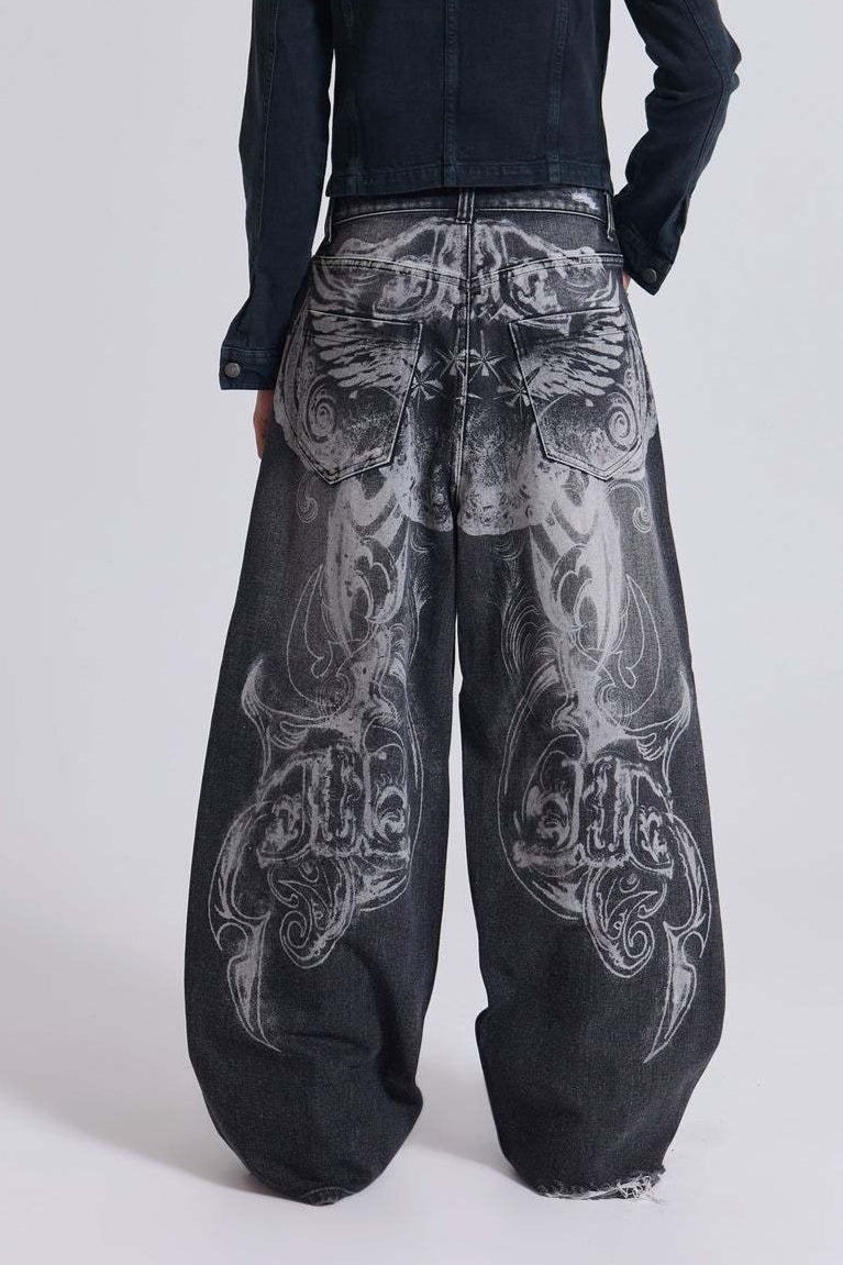 Vintage Printed Ripped Washed Baggy Streetwear Jeans