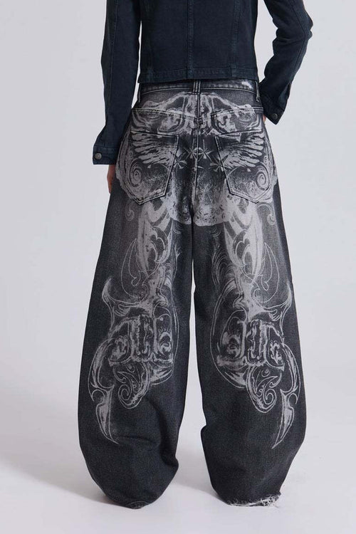 Vintage Printed Ripped Washed Baggy Streetwear Jeans