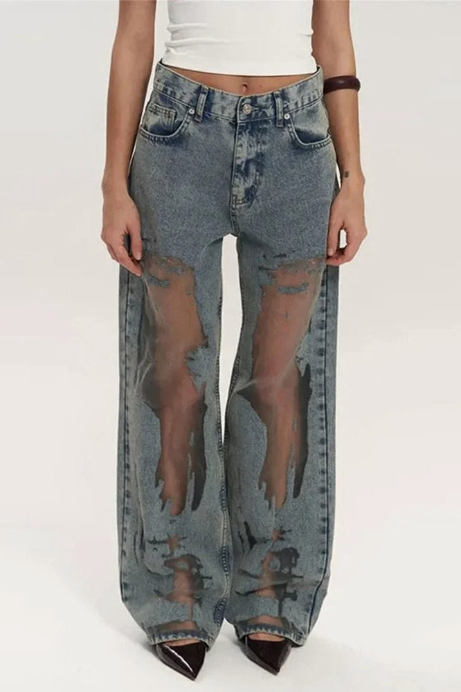 Vintage Mesh Spliced Jeans