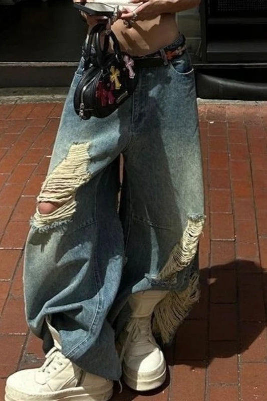Ripped Wide-Leg Floor Jeans