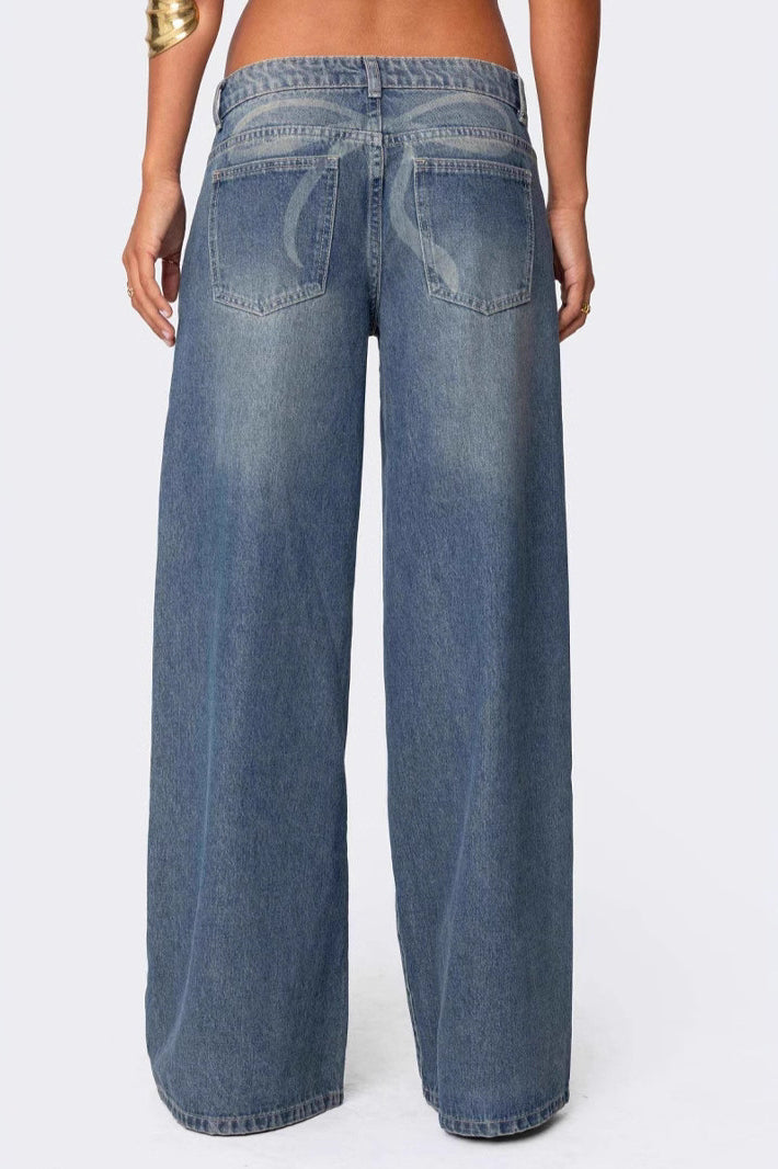 Low Waist Printed Wide Leg Jeans