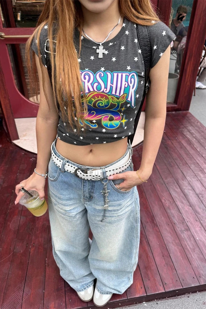 High Waist Embroidered Wide Leg Jeans