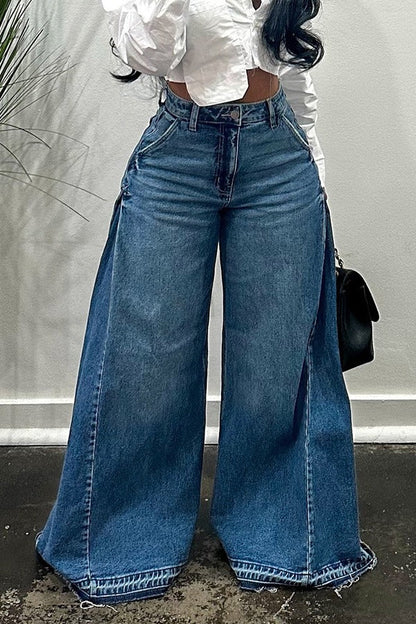 Y2K Patchwork Fringe Relaxed Long Flare Jeans