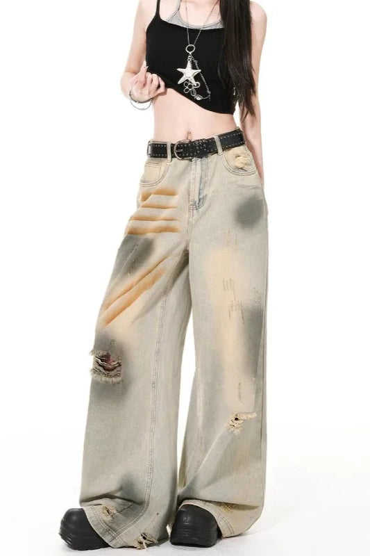 High Waist Distressed Denim Jeans