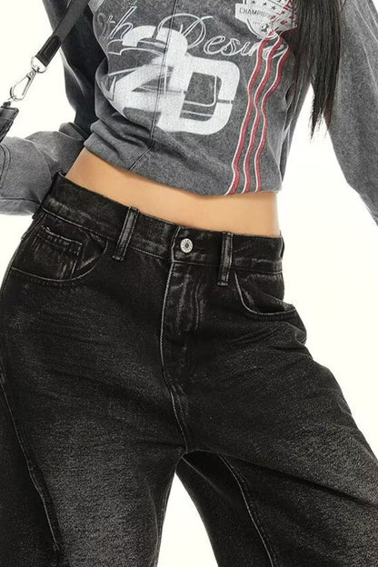 Casual Washed Distressed Relaxed Straight Jeans