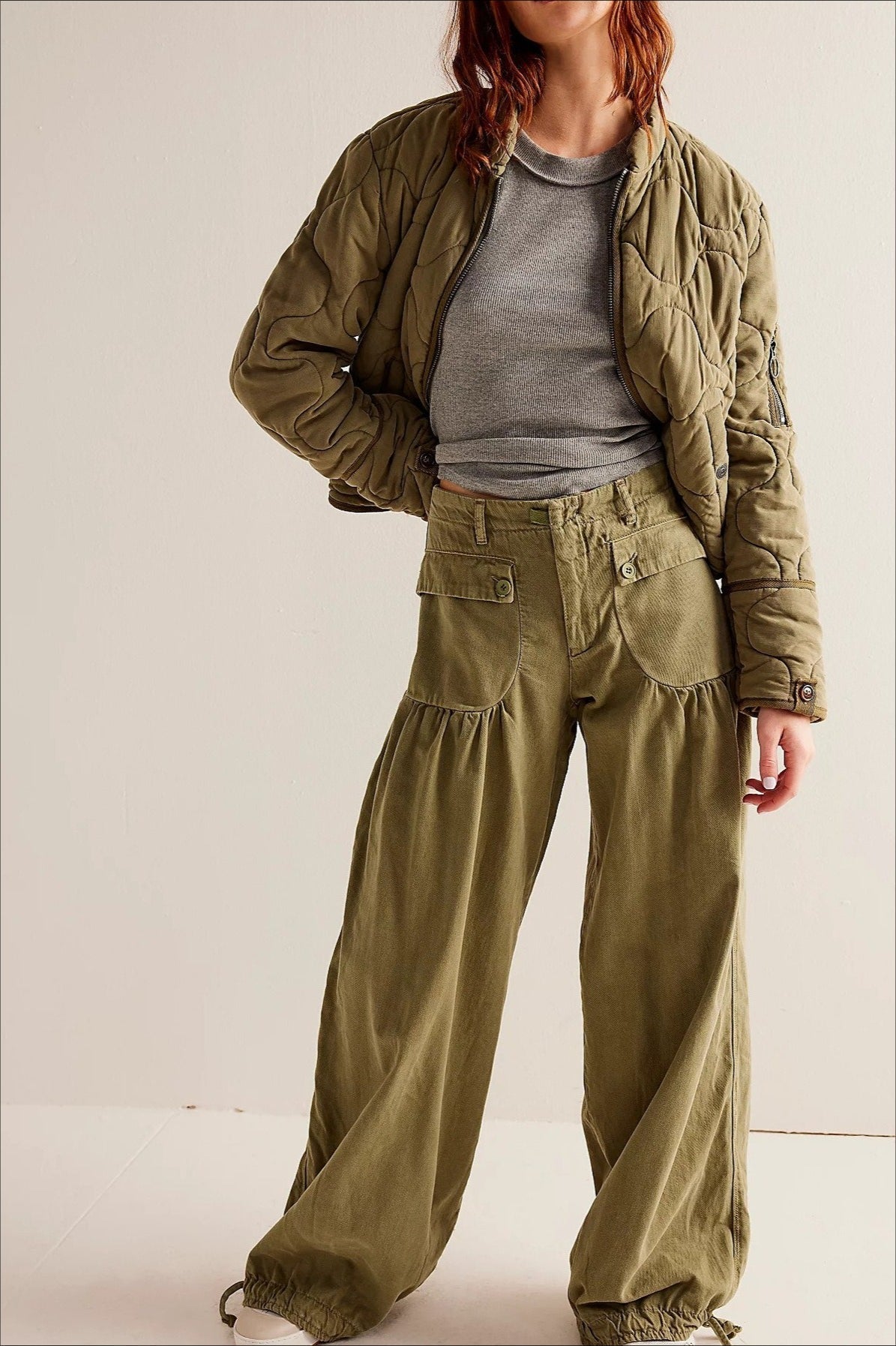 Ruched Mid Rise Wide Leg Jeans