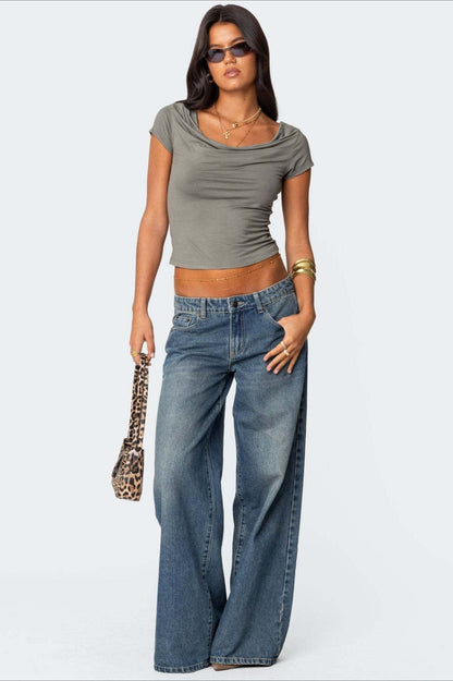 Low Waist Printed Wide Leg Jeans